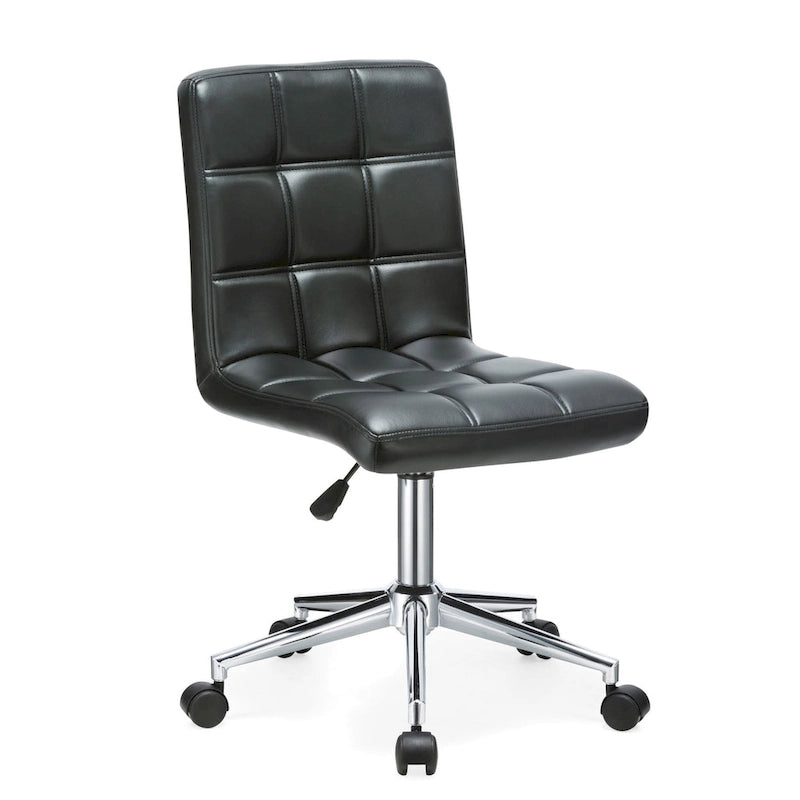 Chaise de bureau sans accoudoirs capitonnée en similicuir noir / marron / gris / rouge / rose avec roulettes, 1 pièce