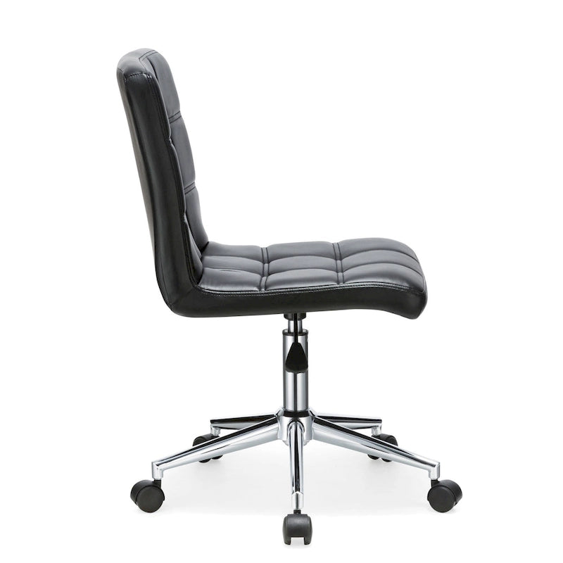 Chaise de bureau sans accoudoirs capitonnée en similicuir noir / marron / gris / rouge / rose avec roulettes, 1 pièce
