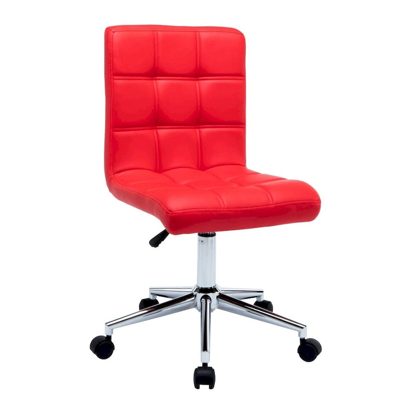 Chaise de bureau sans accoudoirs capitonnée en similicuir noir / marron / gris / rouge / rose avec roulettes, 1 pièce