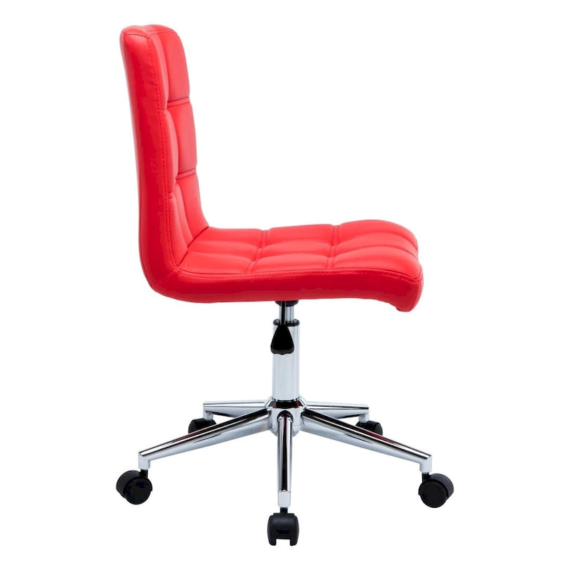 Chaise de bureau sans accoudoirs capitonnée en similicuir noir / marron / gris / rouge / rose avec roulettes, 1 pièce