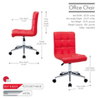 Chaise de bureau sans accoudoirs capitonnée en similicuir noir / marron / gris / rouge / rose avec roulettes, 1 pièce