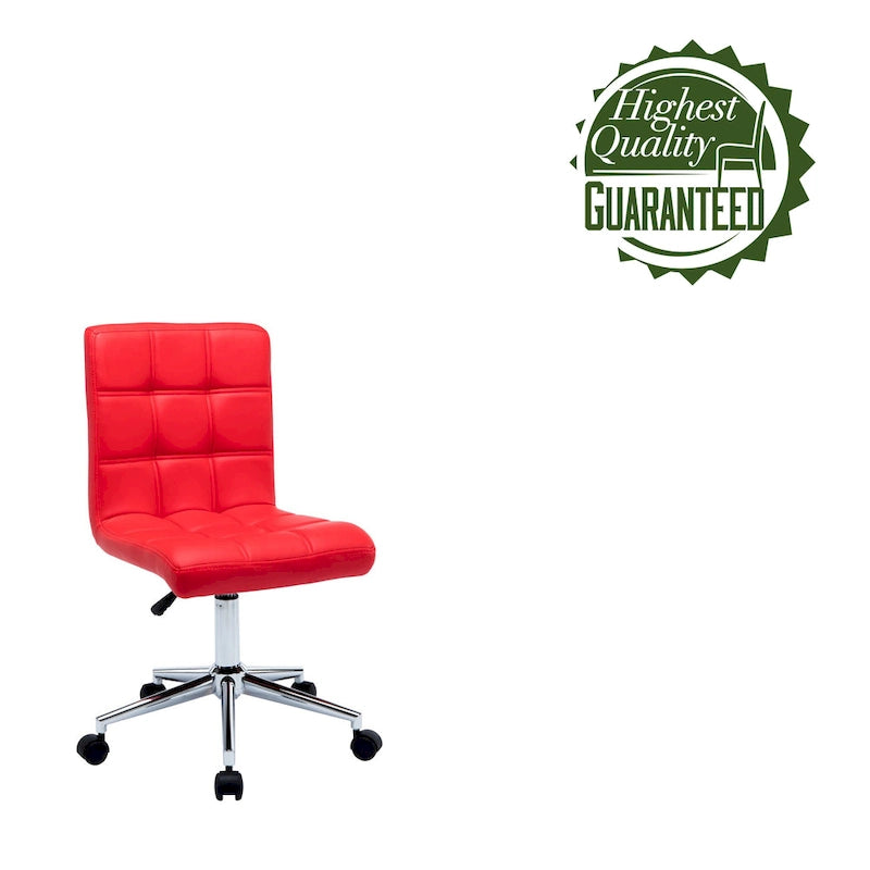 Chaise de bureau sans accoudoirs capitonnée en similicuir noir / marron / gris / rouge / rose avec roulettes, 1 pièce