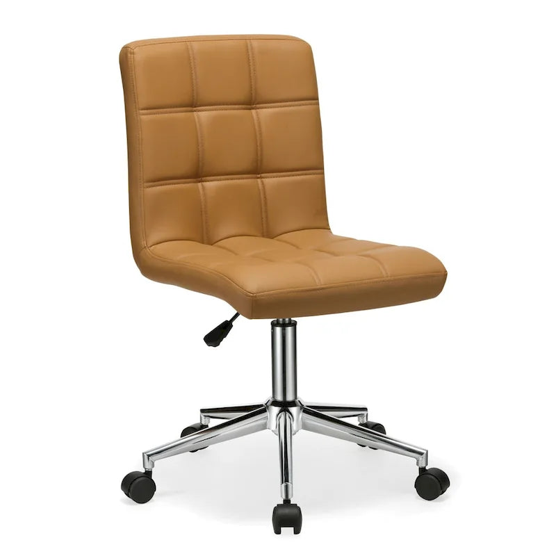 Chaise de bureau sans accoudoirs capitonnée en similicuir noir / marron / gris / rouge / rose avec roulettes, 1 pièce