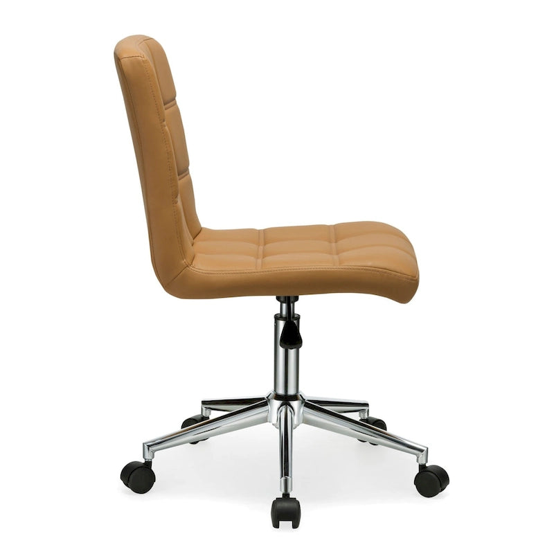 Chaise de bureau sans accoudoirs capitonnée en similicuir noir / marron / gris / rouge / rose avec roulettes, 1 pièce