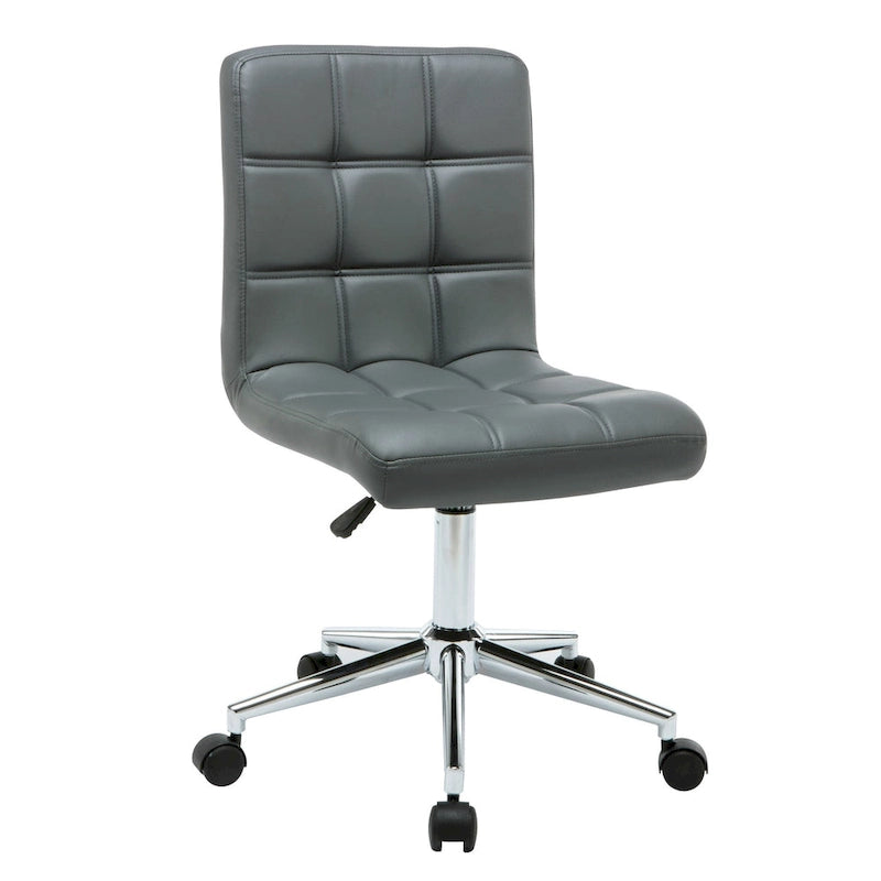Chaise de bureau sans accoudoirs capitonnée en similicuir noir / marron / gris / rouge / rose avec roulettes, 1 pièce