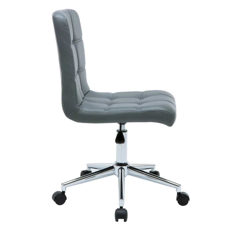 Chaise de bureau sans accoudoirs capitonnée en similicuir noir / marron / gris / rouge / rose avec roulettes, 1 pièce