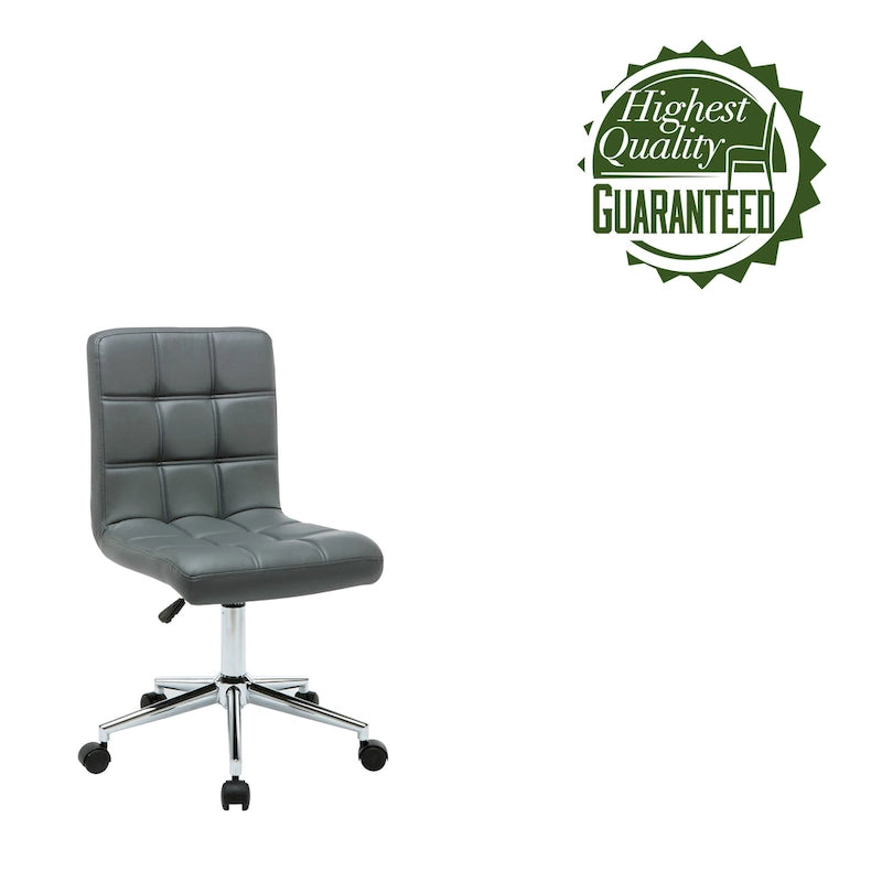Chaise de bureau sans accoudoirs capitonnée en similicuir noir / marron / gris / rouge / rose avec roulettes, 1 pièce