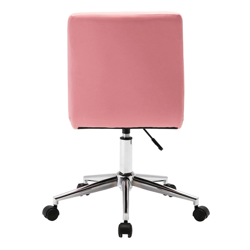 Chaise de bureau sans accoudoirs capitonnée en similicuir noir / marron / gris / rouge / rose avec roulettes, 1 pièce