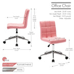 Chaise de bureau sans accoudoirs capitonnée en similicuir noir / marron / gris / rouge / rose avec roulettes, 1 pièce