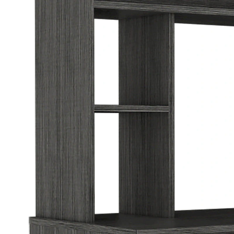 Bureau en stratifié noir/chêne gris/gris clair avec huche et 5 étagères ouvertes pour 1 personne