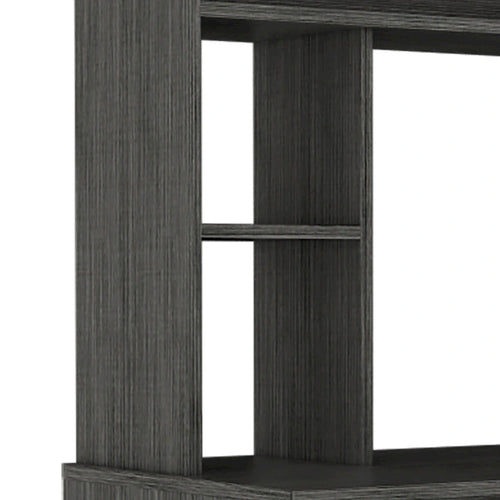 Bureau en stratifié noir/chêne gris/gris clair avec huche et 5 étagères ouvertes pour 1 personne