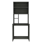Bureau en stratifié noir/chêne gris/gris clair avec huche et 5 étagères ouvertes pour 1 personne