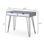 Bureau gris en bois dur, style milieu de siècle, avec pieds épingles noirs et 2 tiroirs pour 1 personne