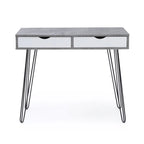 Bureau gris en bois dur, style milieu de siècle, avec pieds épingles noirs et 2 tiroirs pour 1 personne