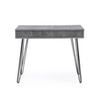 Bureau gris en bois dur, style milieu de siècle, avec pieds épingles noirs et 2 tiroirs pour 1 personne