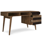 Bureau rustique en bois d'acacia massif brun vieilli de 60 pouces avec 2 tiroirs et 2 compartiments ouverts pour 1
