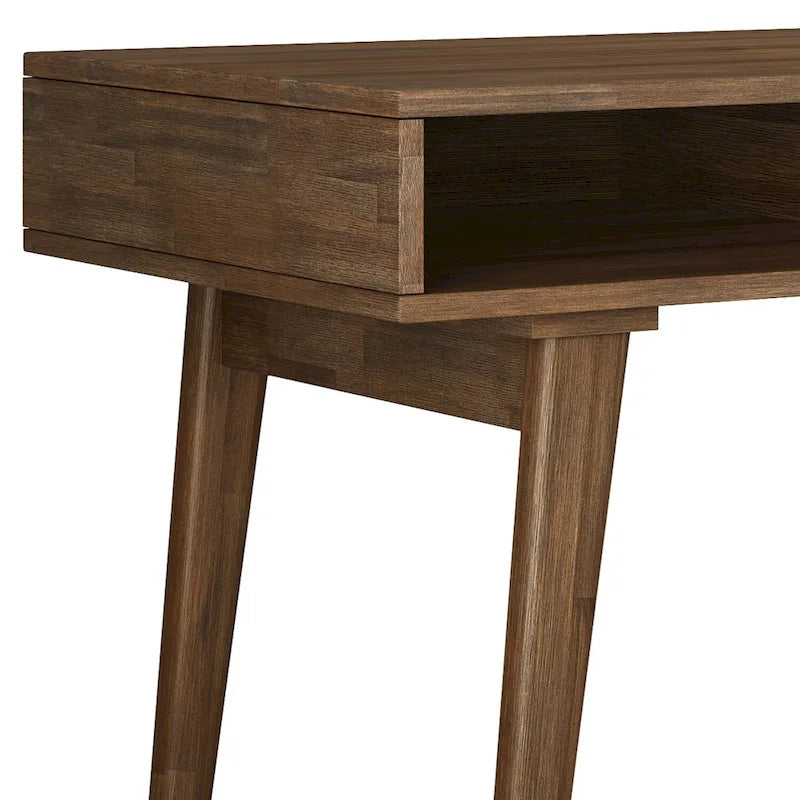 Bureau rustique en bois d'acacia massif brun vieilli de 60 pouces avec 2 tiroirs et 2 compartiments ouverts pour 1