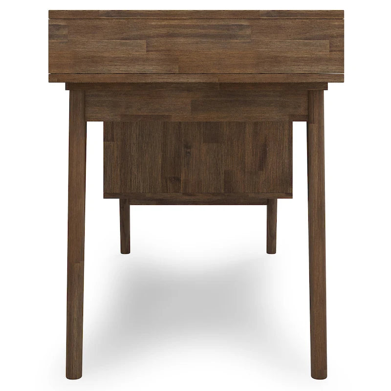 Bureau rustique en bois d'acacia massif brun vieilli de 60 pouces avec 2 tiroirs et 2 compartiments ouverts pour 1