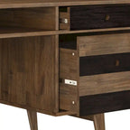 Bureau rustique en bois d'acacia massif brun vieilli de 60 pouces avec 2 tiroirs et 2 compartiments ouverts pour 1
