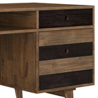 Bureau rustique en bois d'acacia massif brun vieilli de 60 pouces avec 2 tiroirs et 2 compartiments ouverts pour 1