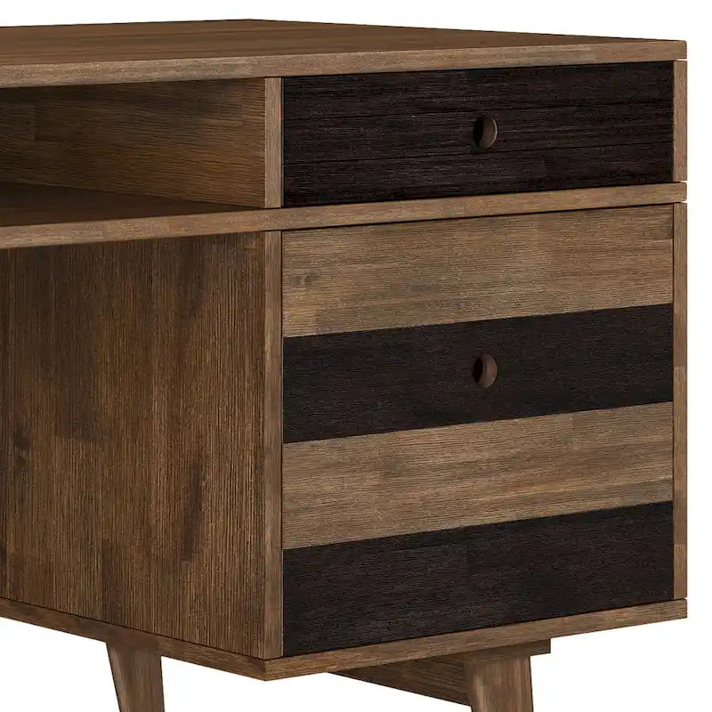 Bureau rustique en bois d'acacia massif brun vieilli de 60 pouces avec 2 tiroirs et 2 compartiments ouverts pour 1