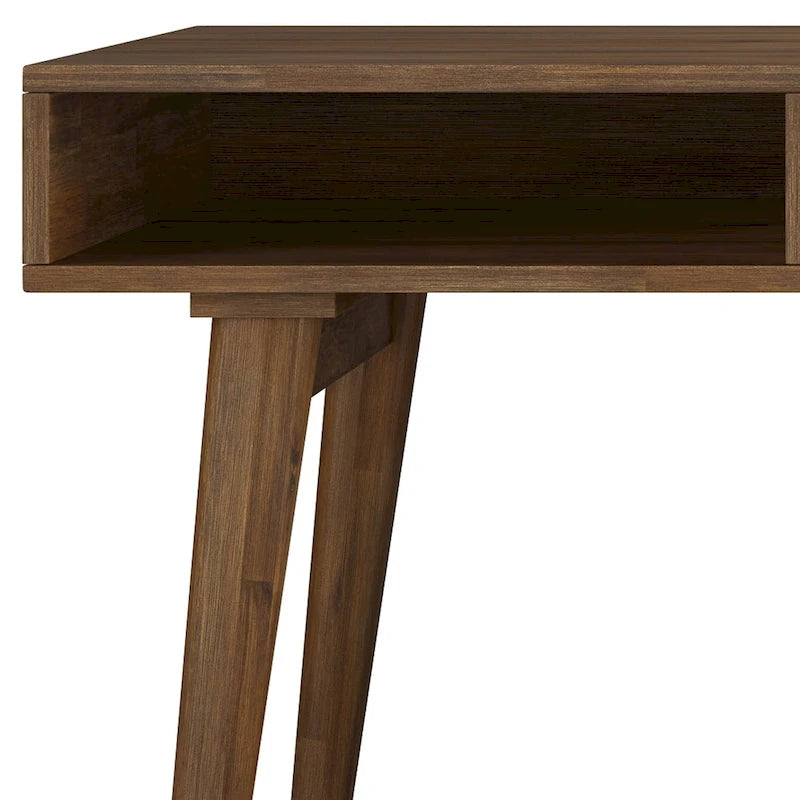 Bureau rustique en bois d'acacia massif brun vieilli de 60 pouces avec 2 tiroirs et 2 compartiments ouverts pour 1