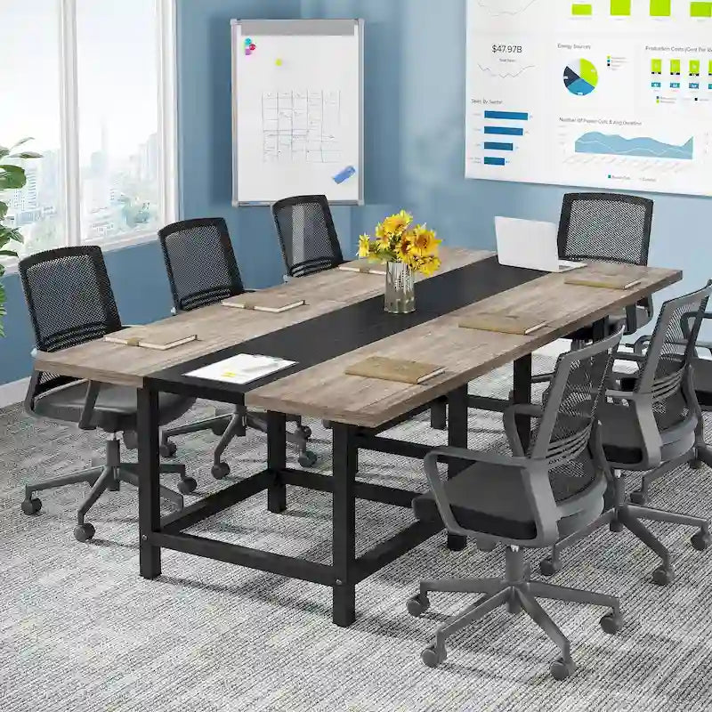 Table de conférence rustique en MDF brun / blanc / gris 2 pièces pour 6-8 personnes