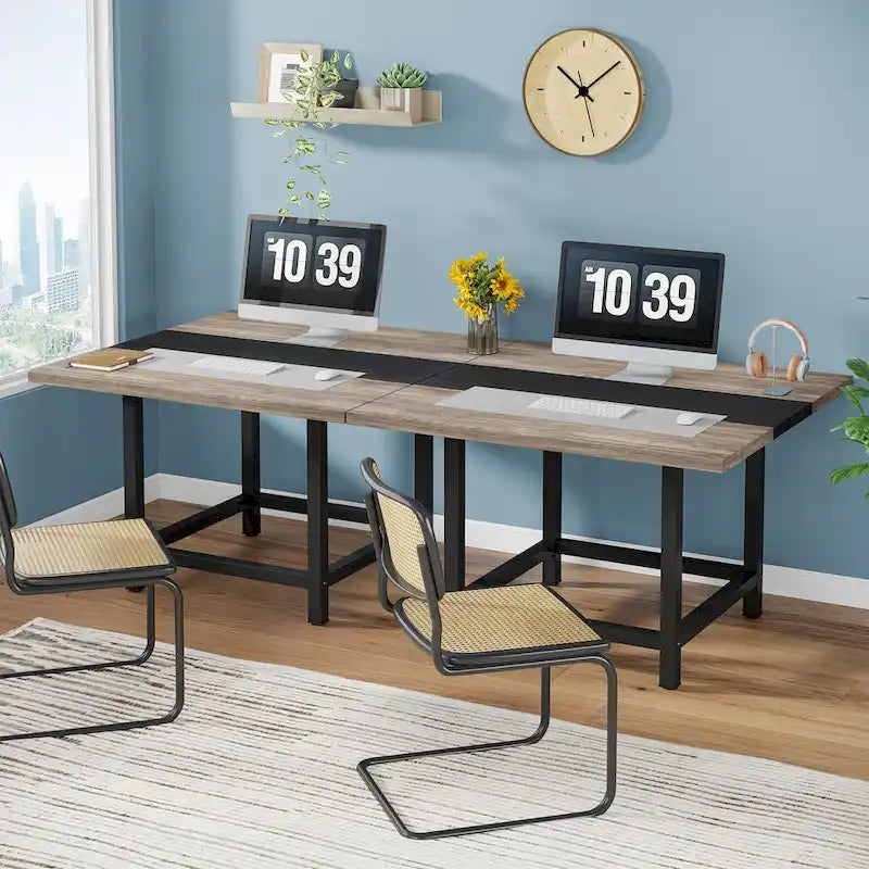 Table de conférence rustique en MDF brun / blanc / gris 2 pièces pour 6-8 personnes