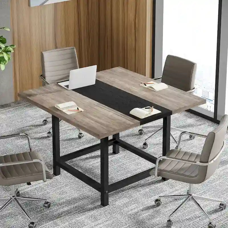 Table de conférence rustique en MDF brun / blanc / gris 2 pièces pour 6-8 personnes