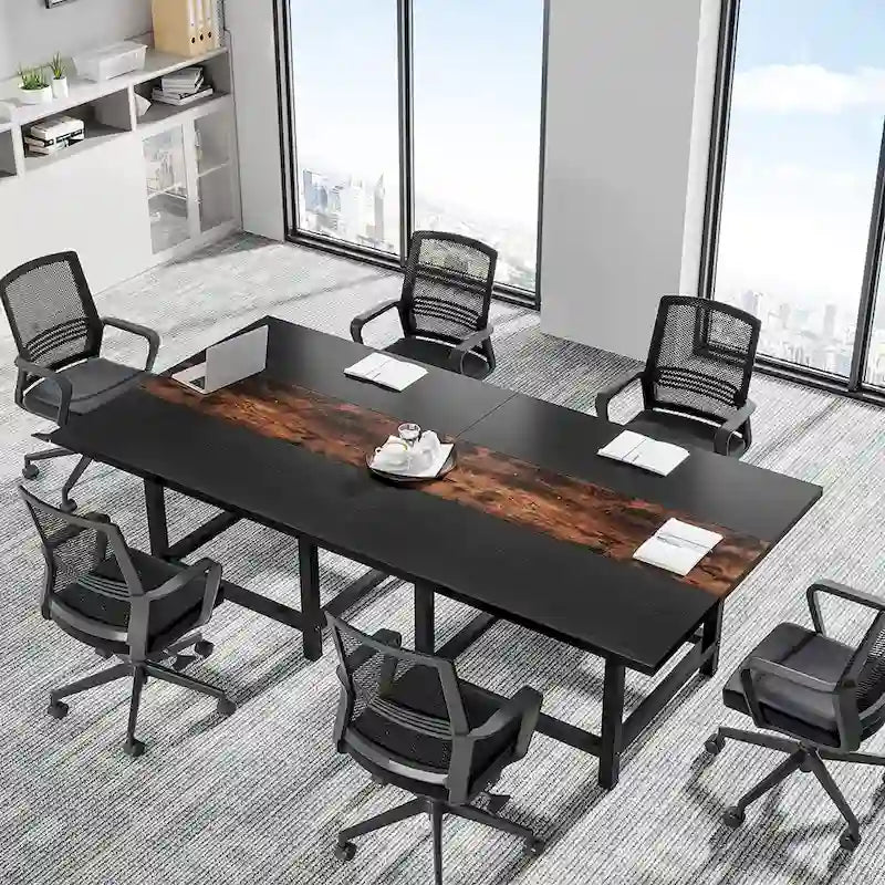 Table de conférence rustique en MDF brun / blanc / gris 2 pièces pour 6-8 personnes