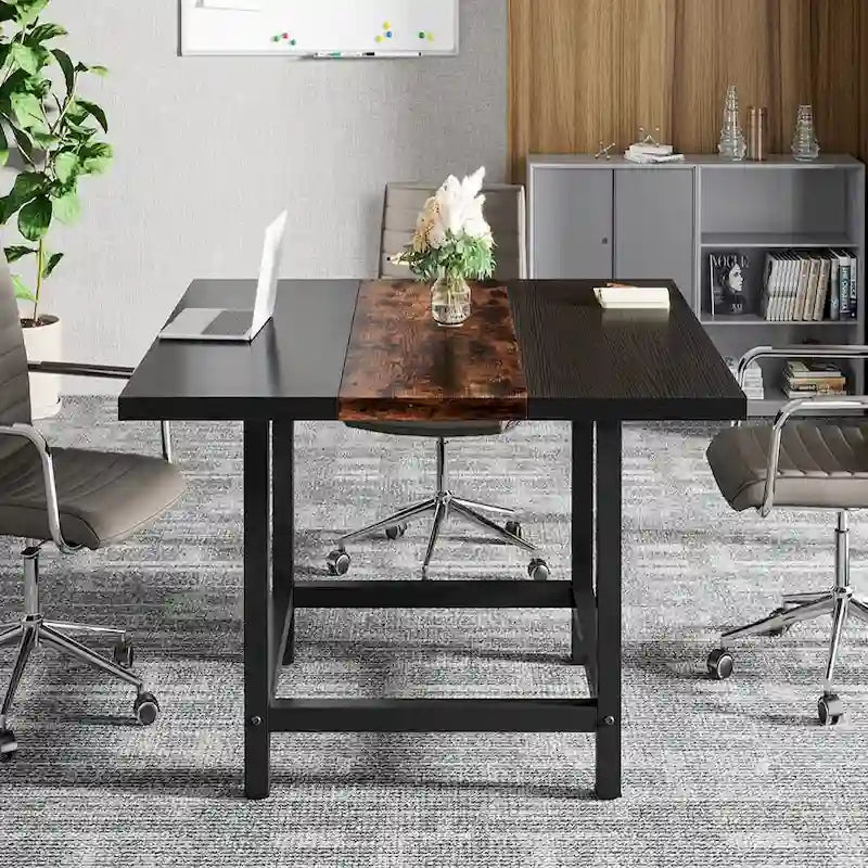 Table de conférence rustique en MDF brun / blanc / gris 2 pièces pour 6-8 personnes