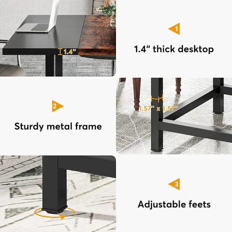 Table de conférence rustique en MDF brun / blanc / gris 2 pièces pour 6-8 personnes
