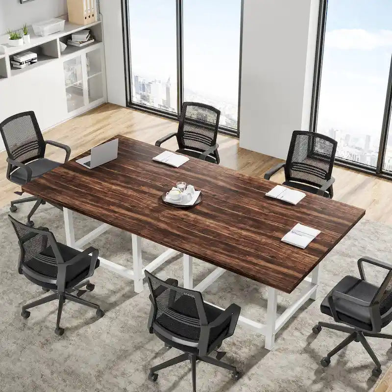 Table de conférence rustique en MDF brun / blanc / gris 2 pièces pour 6-8 personnes