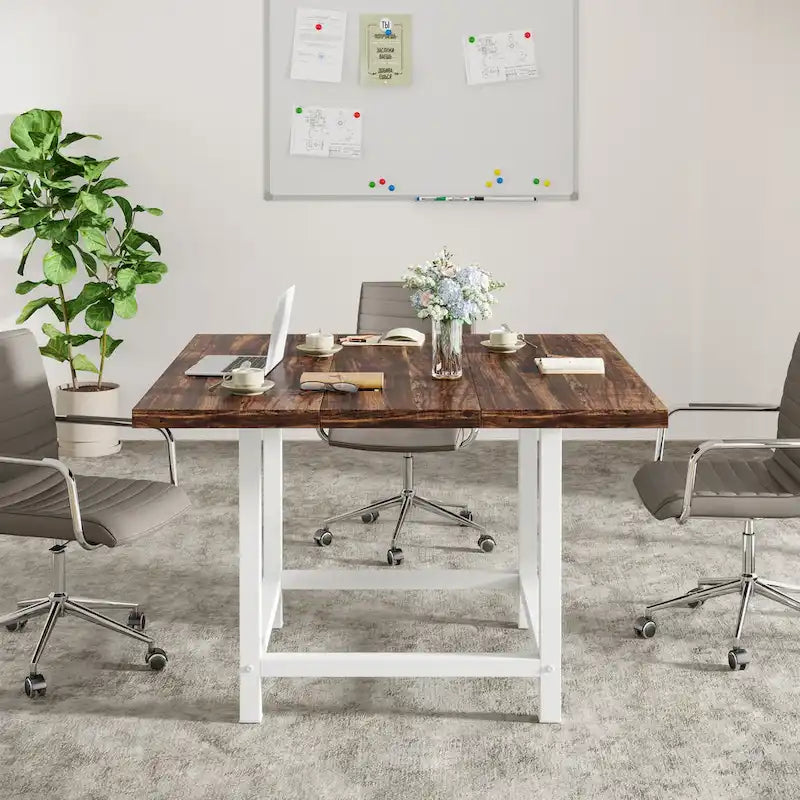 Table de conférence rustique en MDF brun / blanc / gris 2 pièces pour 6-8 personnes