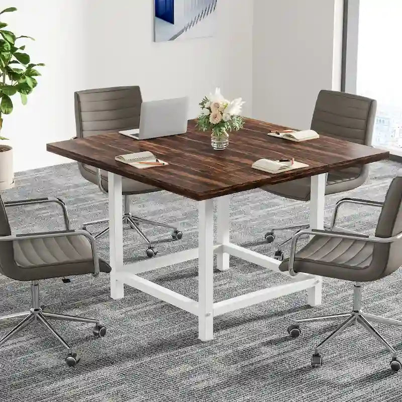 Table de conférence rustique en MDF brun / blanc / gris 2 pièces pour 6-8 personnes