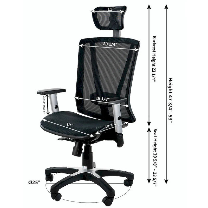 Chaise de bureau ergonomique à dossier haut en maille marron avec appui-tête et accoudoirs réglables pour 1