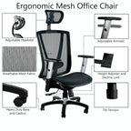 Chaise de bureau ergonomique à dossier haut en maille marron avec appui-tête et accoudoirs réglables pour 1