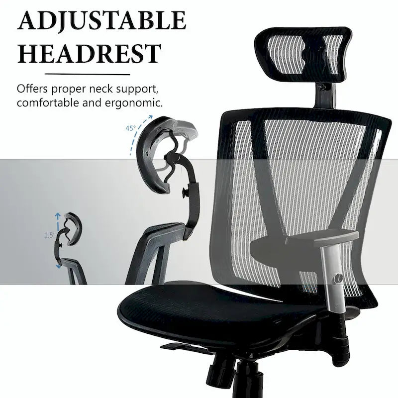 Chaise de bureau ergonomique à dossier haut en maille marron avec appui-tête et accoudoirs réglables pour 1