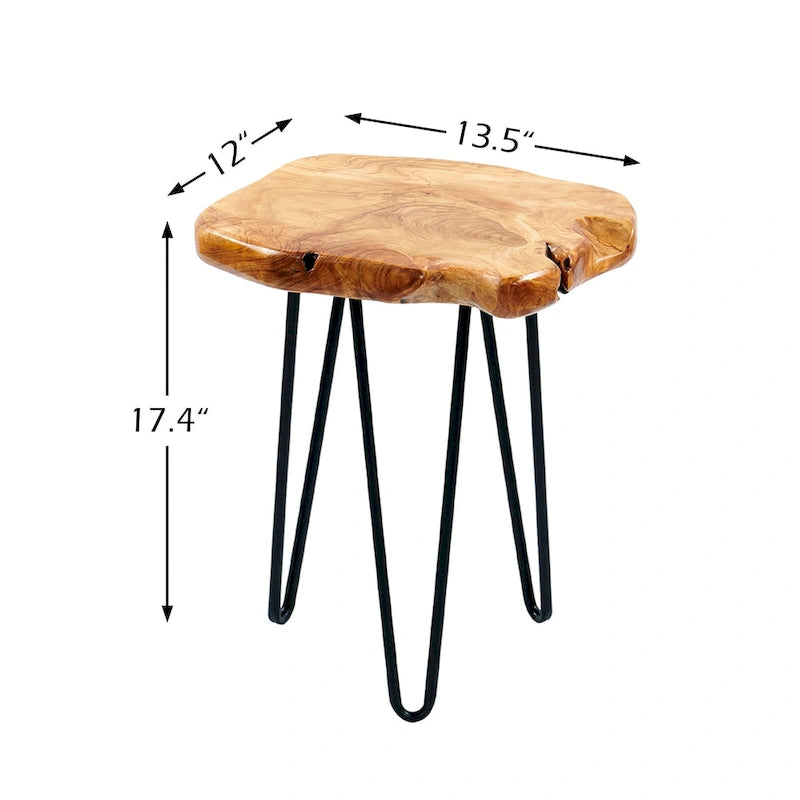 Petite table d'appoint – Bois de cèdre naturel avec pieds épingles noirs, une personne