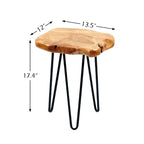 Petite table d'appoint – Bois de cèdre naturel avec pieds épingles noirs, une personne