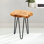 Petite table d'appoint – Bois de cèdre naturel avec pieds épingles noirs, une personne