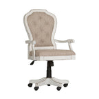 Chaise de bureau exécutive en bois d'hévéa blanc antique et chenille capitonnée, réglable en hauteur, pour 1 personne