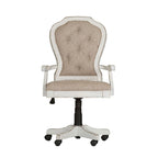 Chaise de bureau exécutive en bois d'hévéa blanc antique et chenille capitonnée, réglable en hauteur, pour 1 personne