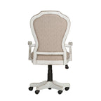 Chaise de bureau exécutive en bois d'hévéa blanc antique et chenille capitonnée, réglable en hauteur, pour 1 personne