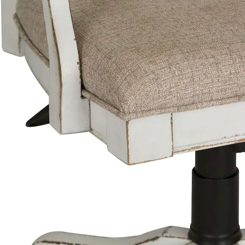 Chaise de bureau exécutive en bois d'hévéa blanc antique et chenille capitonnée, réglable en hauteur, pour 1 personne