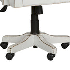 Chaise de bureau exécutive en bois d'hévéa blanc antique et chenille capitonnée, réglable en hauteur, pour 1 personne