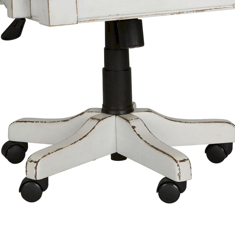 Chaise de bureau exécutive en bois d'hévéa blanc antique et chenille capitonnée, réglable en hauteur, pour 1 personne