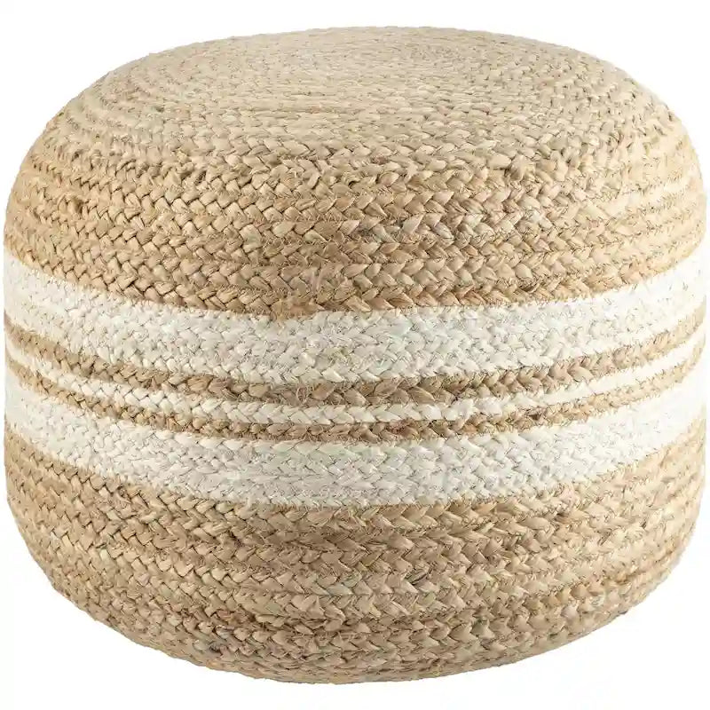 Pouf tissé à rayures style ferme – Marron/Rose / Marron clair/Blanc, Jute & Polybilles style Cottage, Utilisation individuelle