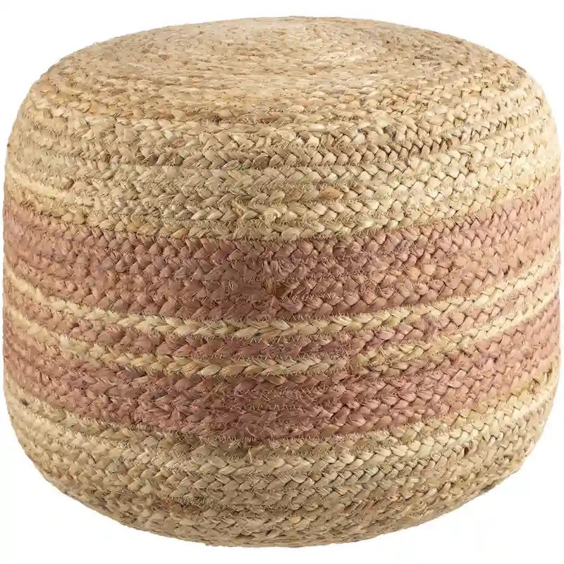 Pouf tissé à rayures style ferme – Marron/Rose / Marron clair/Blanc, Jute & Polybilles style Cottage, Utilisation individuelle