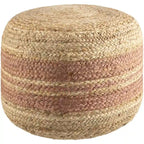 Pouf tissé à rayures style ferme – Marron/Rose / Marron clair/Blanc, Jute & Polybilles style Cottage, Utilisation individuelle